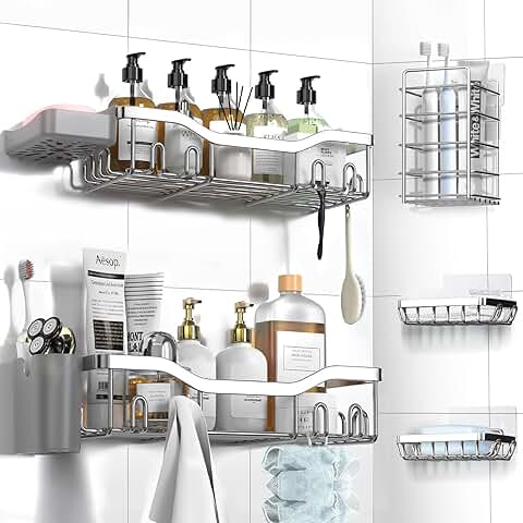 Adhesive Shower Organizer 7-Pack with Shelves and Hooks