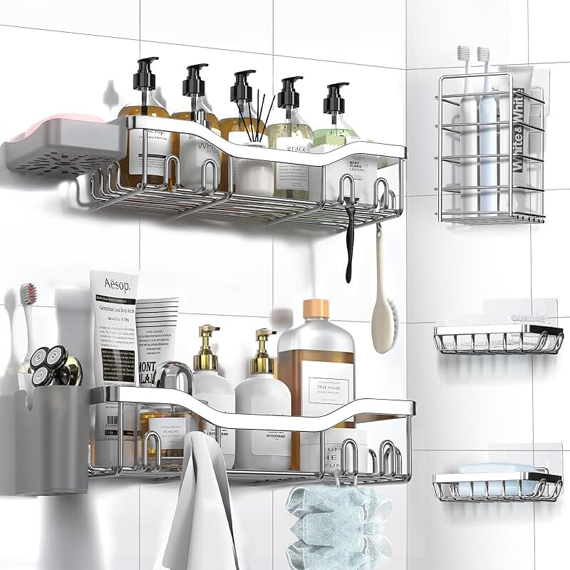 Adhesive Shower Organizer 7-Pack with Shelves and Hooks