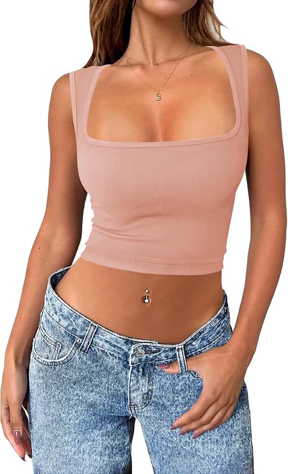 Women's 2025 Square Neck Sleeveless Crop Top