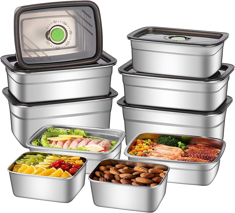 10-piece stainless steel food storage containers with airtight lids