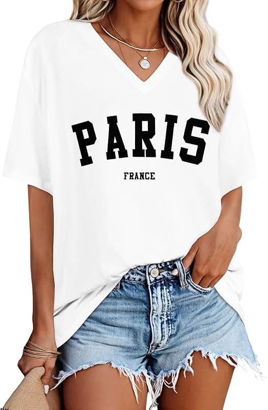 Loose V-Neck Short Sleeve T-Shirts for Women