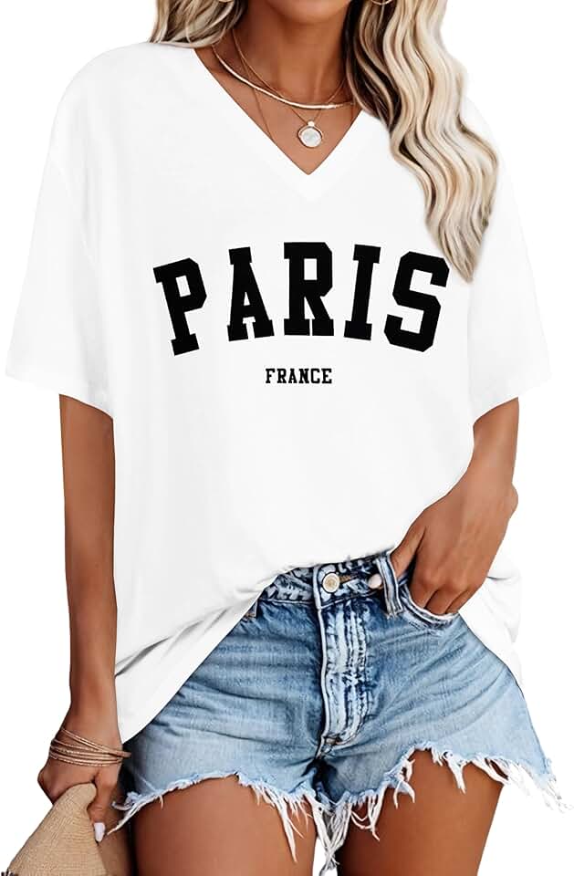 Loose V-Neck Short Sleeve T-Shirts for Women