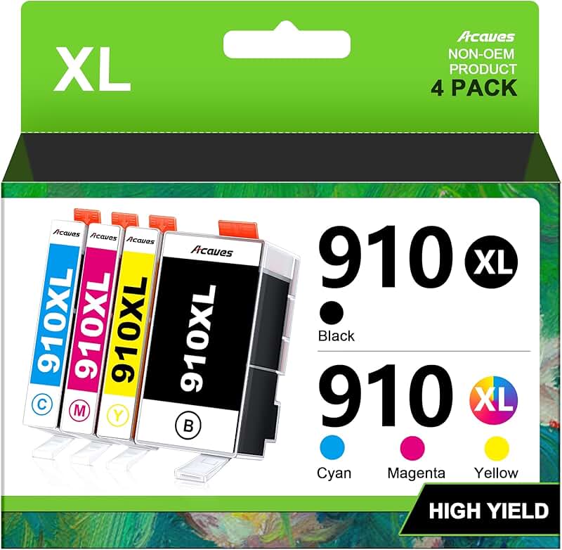 Black and color ink cartridges for office printers (4-pack)