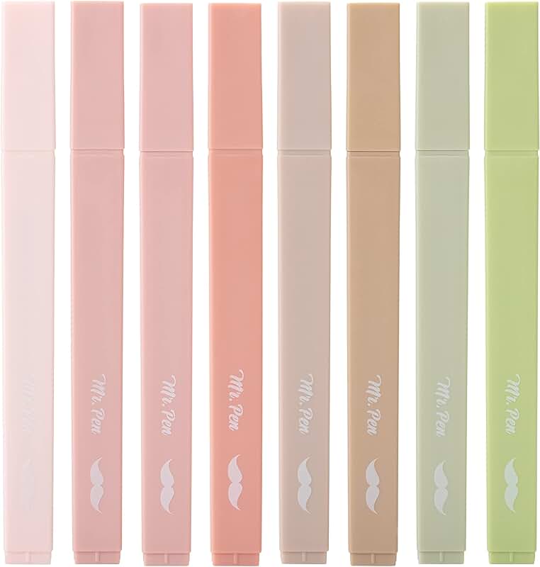 Aesthetic Chisel Tip Highlighters, 8 Pastel Colors