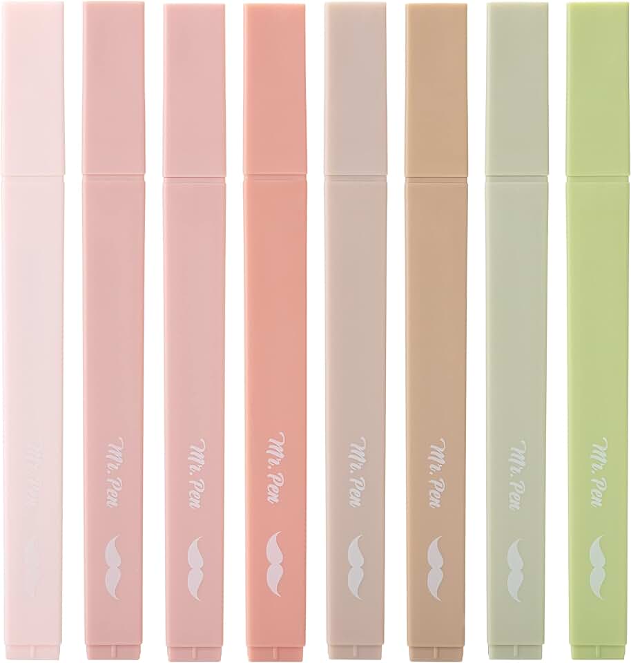 Aesthetic Chisel Tip Highlighters, 8 Pastel Colors
