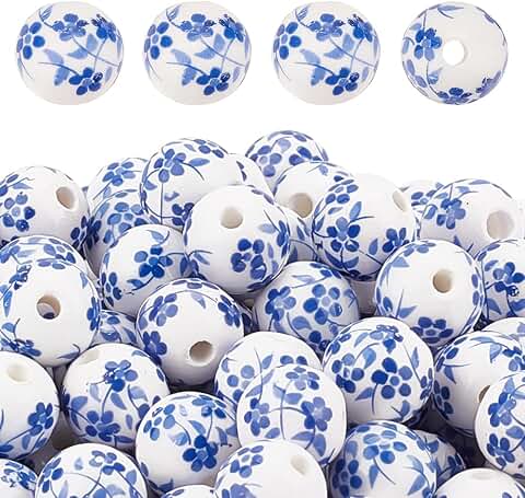 200pcs 12mm Blue Porcelain Round Beads for Jewelry Making