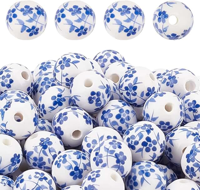 200pcs 12mm Blue Porcelain Round Beads for Jewelry Making