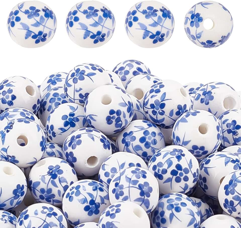 200pcs 12mm Blue Porcelain Round Beads for Jewelry Making