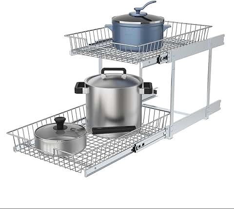 Two-Tier Pull-Out Cabinet Organizer, 14" W x 21" D