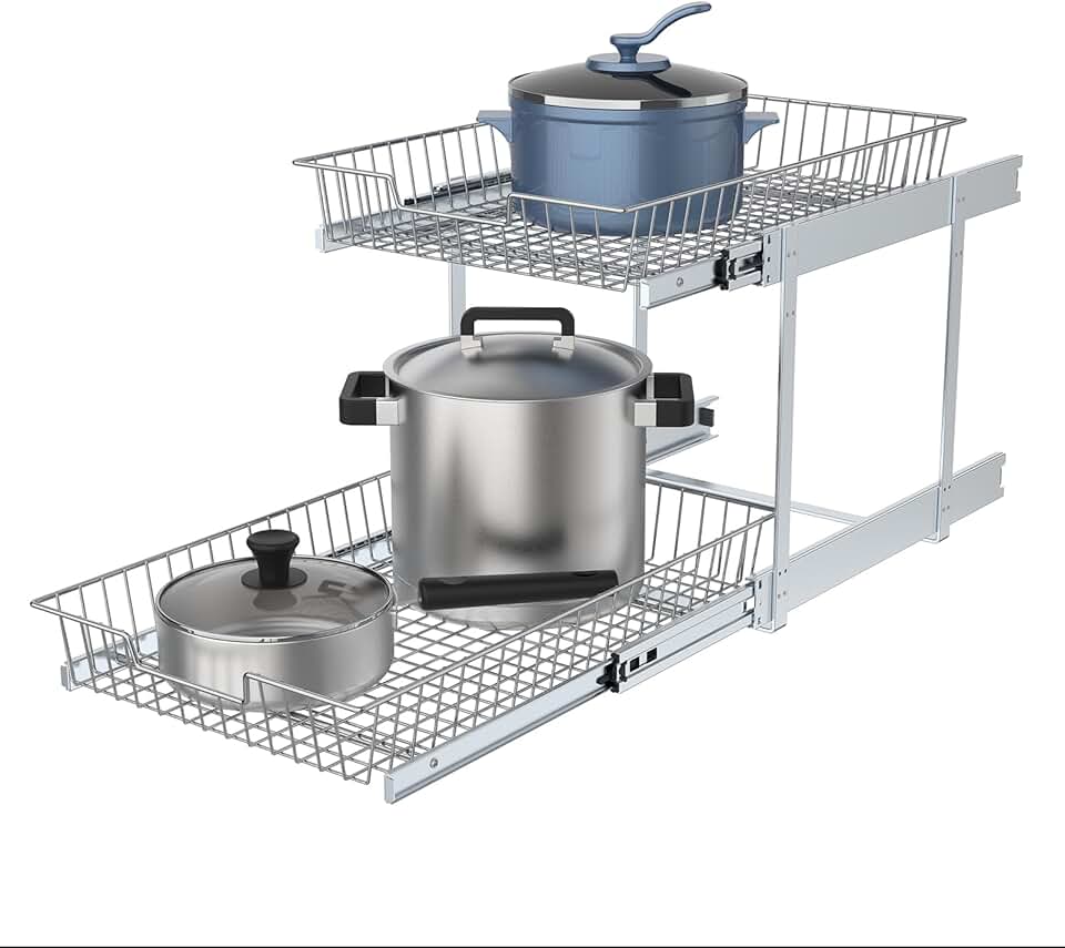 Two-Tier Pull-Out Cabinet Organizer, 14" W x 21" D