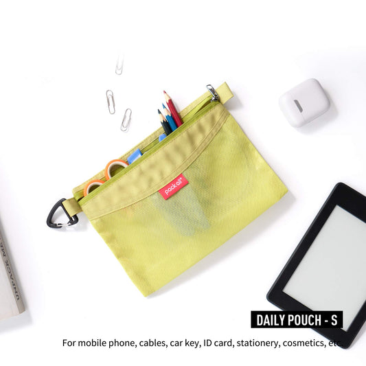 Small green water-resistant mesh zipper pouch for storage and travel