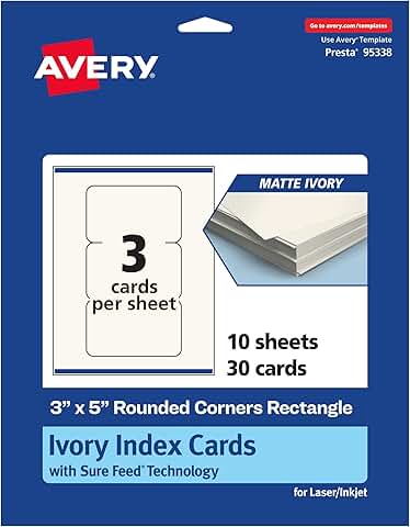 Rectangle Cards with Rounded Corners, 3x5, Matte Ivory, 30 Pack