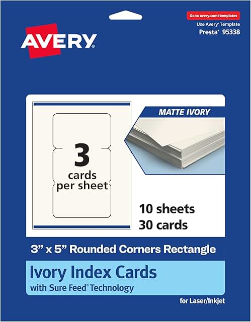 Rectangle Cards with Rounded Corners, 3x5, Matte Ivory, 30 Pack