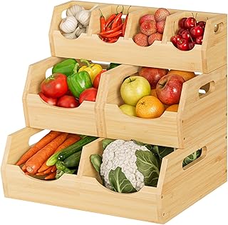3-Tier Bamboo Pantry Storage Bins with Handles