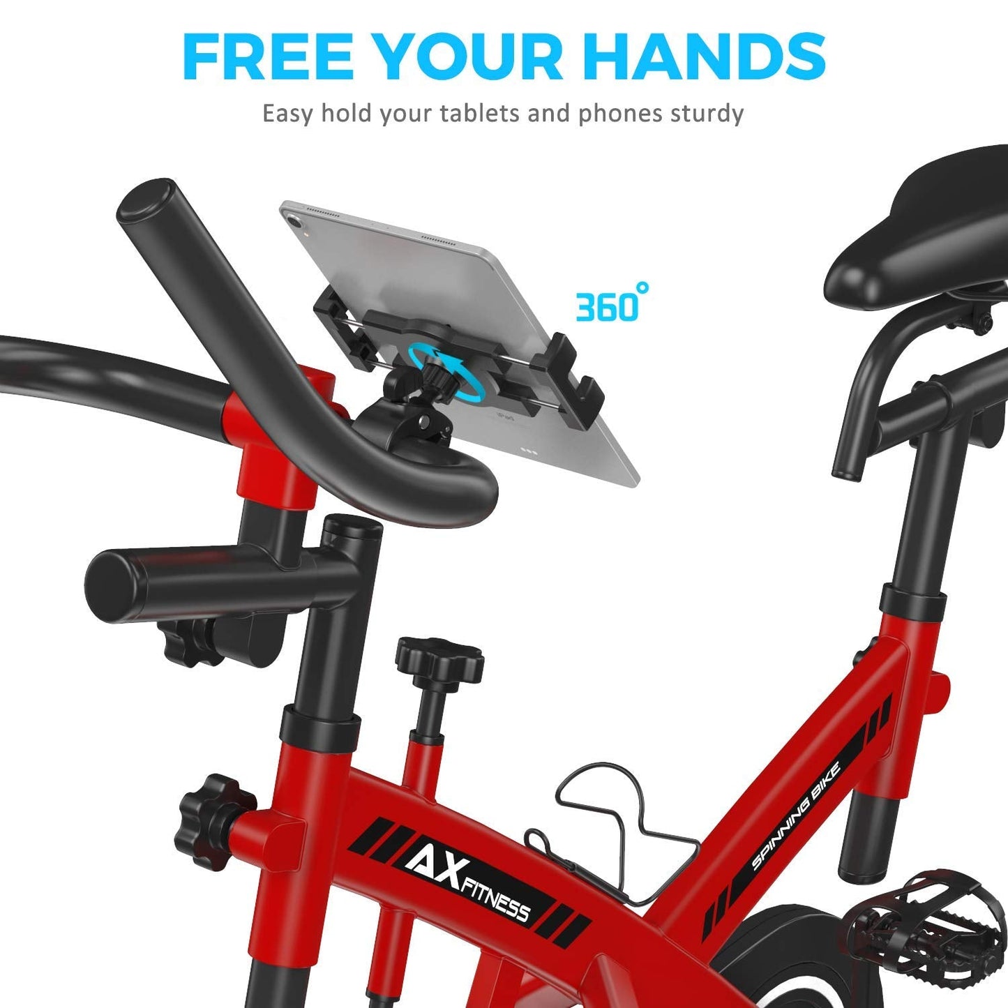 Spin Bike Tablet Holder Mount, Phone iPad Holder Stand Exercise Bike Handlebar Mount For Stationary Bicycle, Treadmill, Microphone Stand, Fit For iPad Pro 12.9, Air, Mini, Galaxy Tabs, iPhone(4.7-13)