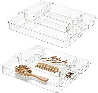 Set of 2 Clear Makeup and Jewelry Drawer Organizers