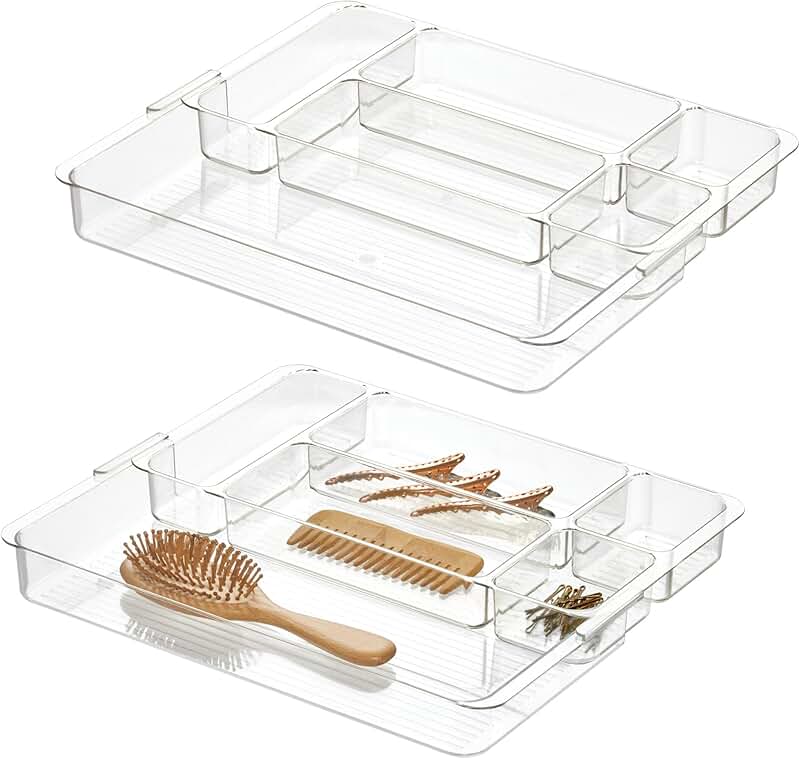 Set of 2 Clear Makeup and Jewelry Drawer Organizers