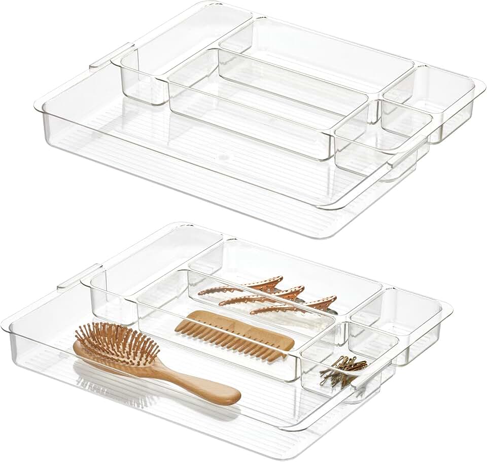 Set of 2 Clear Makeup and Jewelry Drawer Organizers