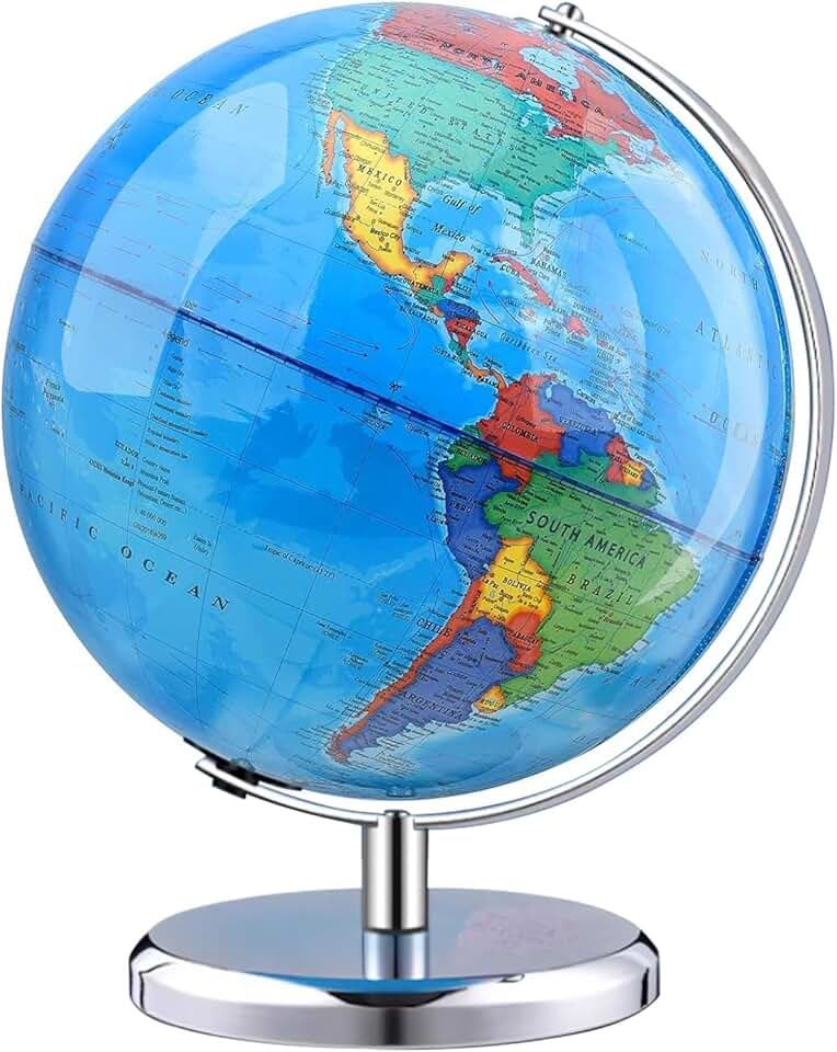 8-Inch Blue Rotating Globe with Stainless Steel Stand