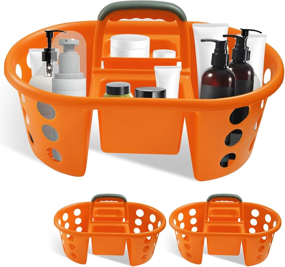 Large Portable Shower Caddy with Handle in Orange