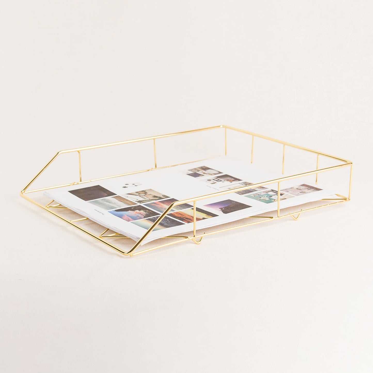 Gold wire metal desktop letter tray