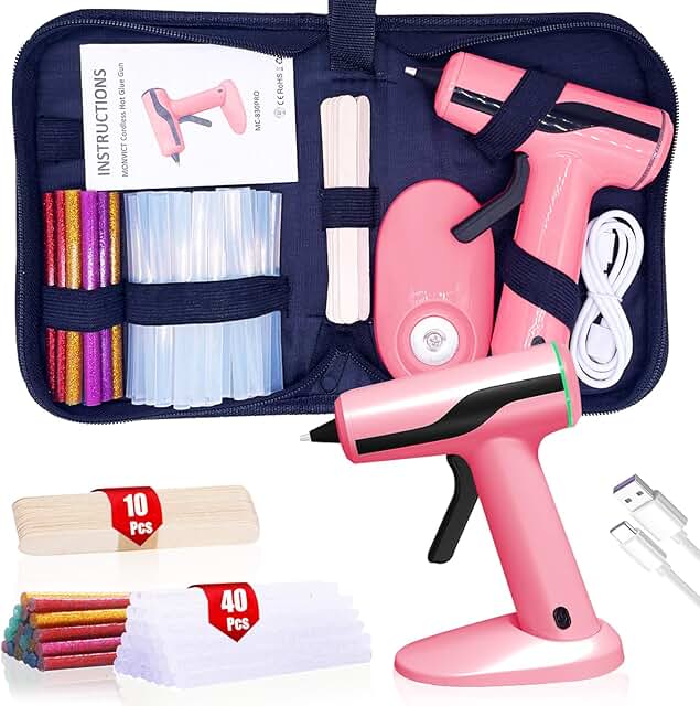 Cordless Pink Hot Glue Gun Kit with Glue Sticks