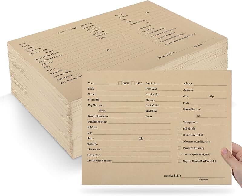 150 Pcs Printed Vehicle Deal Envelopes for Records