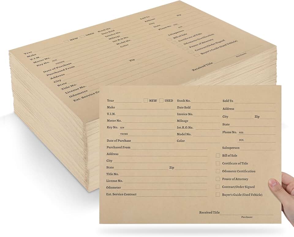 150 Pcs Printed Vehicle Deal Envelopes for Records