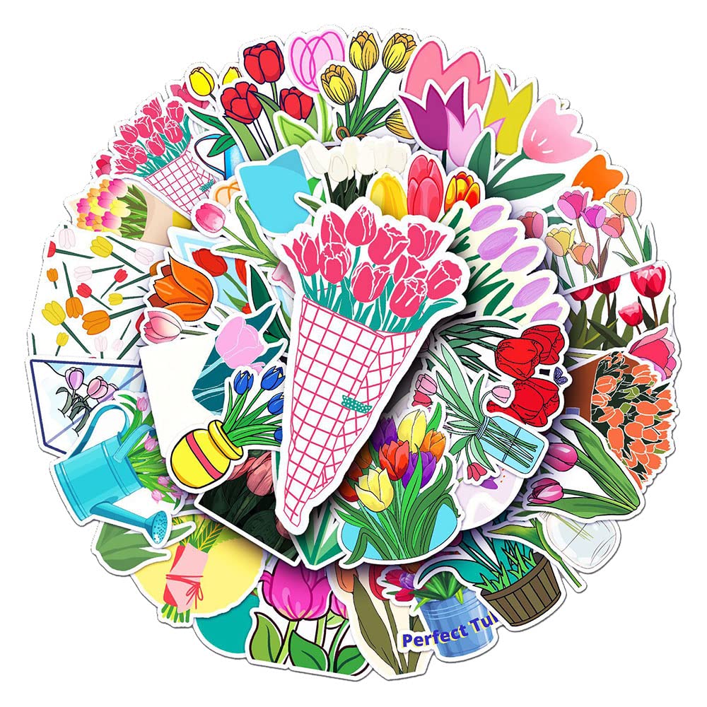 Vivid Tulip Stickers for Kids and Teens, Waterproof Vinyl Decals