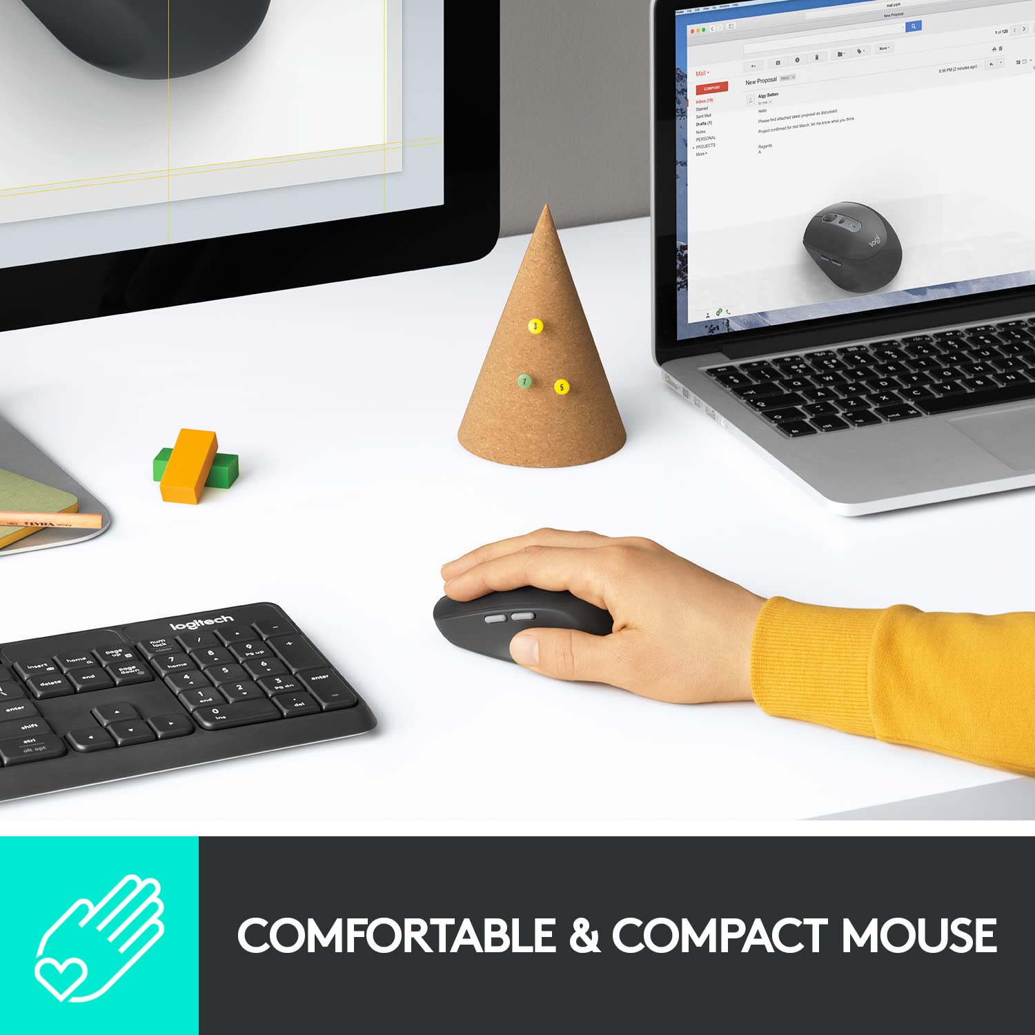 M585 Multi-Device Wireless Mouse - Control and Move Text/Images/Files Between 2 Windows and Apple Mac Computers and Laptops with Bluetooth or USB, 2 Year Battery Life, Graphite