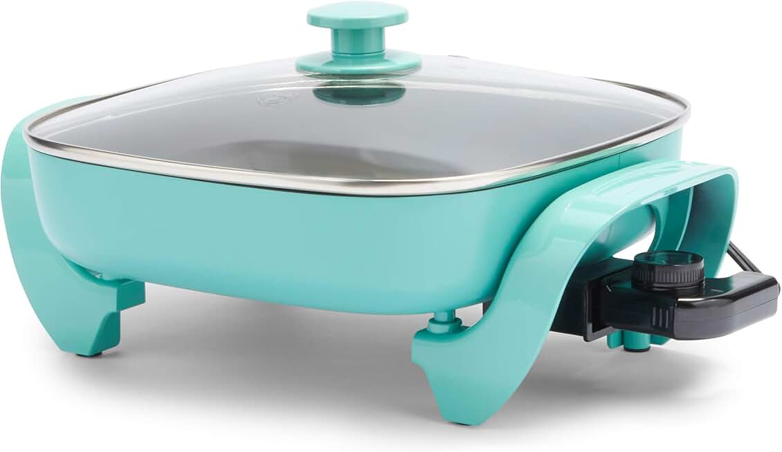 12-inch 5-quart square electric skillet with glass lid