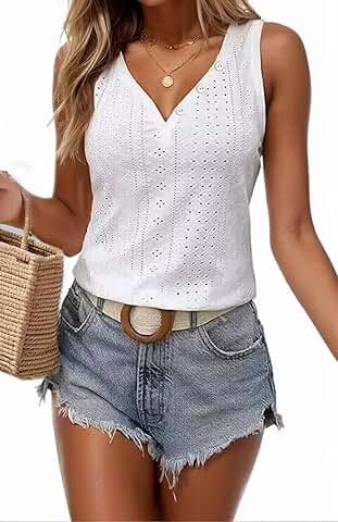 Embroidered Eyelet Tank Top for Women