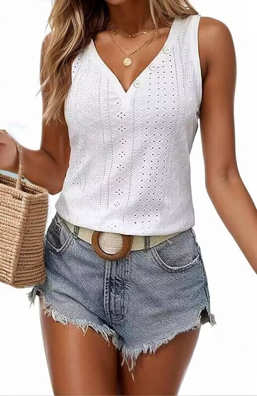 Embroidered Eyelet Tank Top for Women