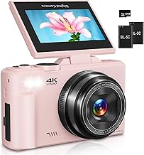 Pink 4K Vlogging Camera with Flip Screen and 18X Zoom
