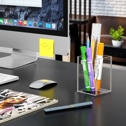 Clear Acrylic Pen Holders, 2 Pack for Desk Organization