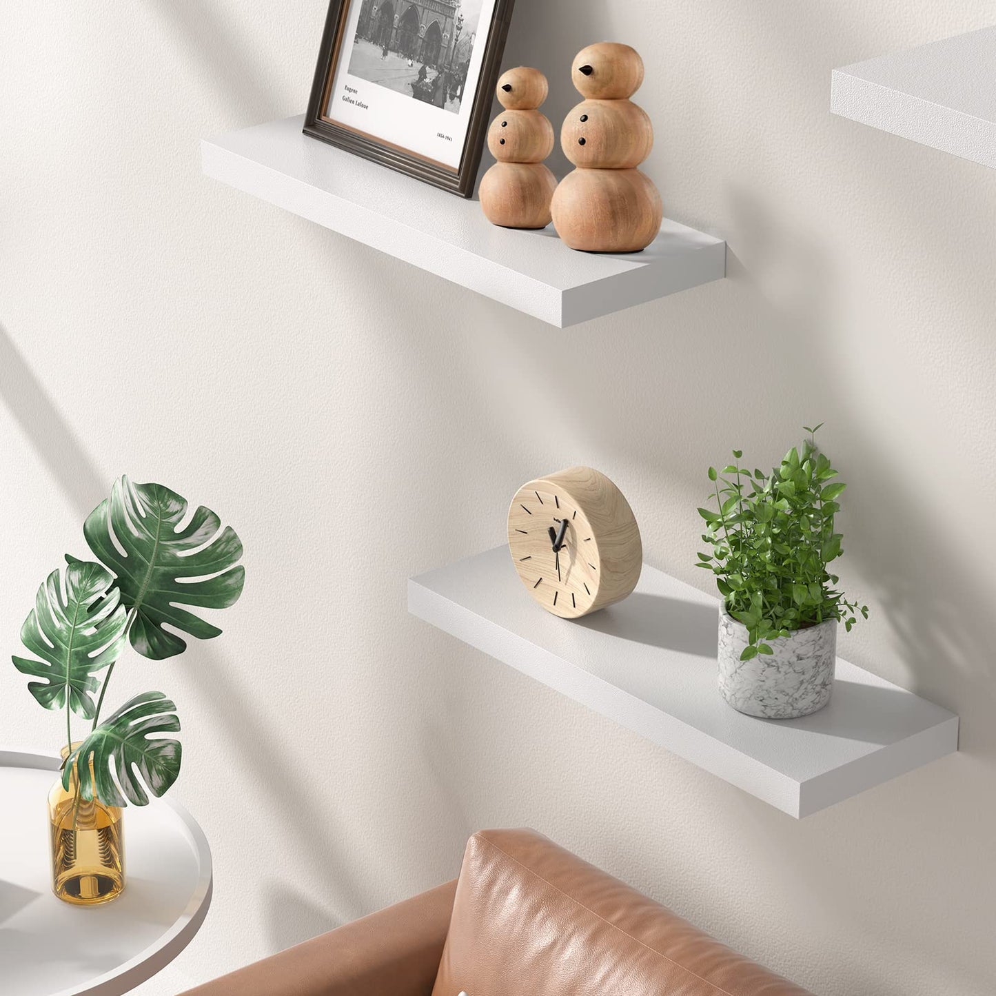 Floating Shelves, Wall Shelves for Bathroom/Living Room/Bedroom/Kitchen Decor, White Shelves with Invisible Brackets Set of 3  AMFS08