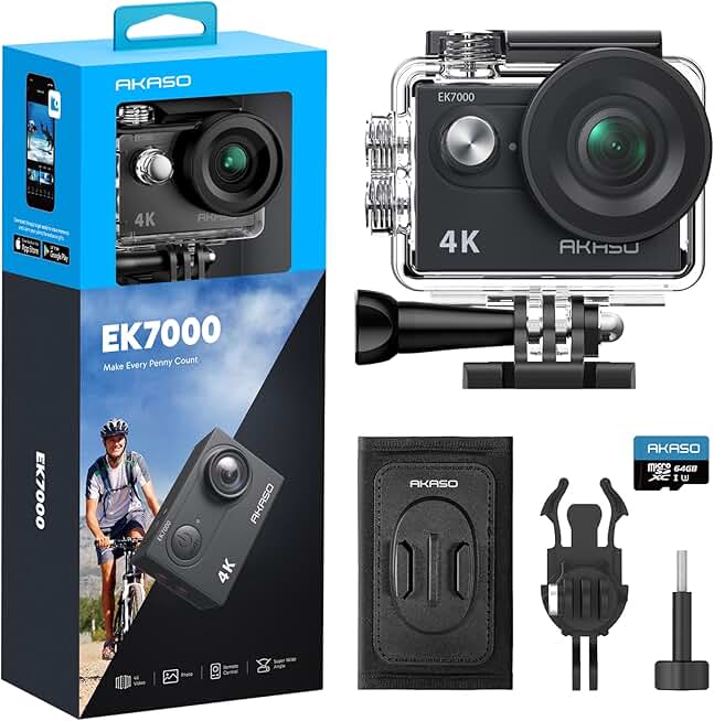 Action Camera with MicroSD Card and Mount Accessories