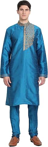 Men's Embroidered Art Silk Kurta Pajama Set for Men