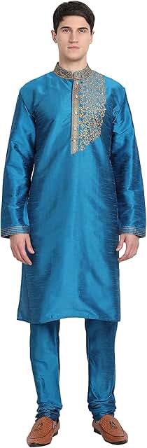 Men's Embroidered Art Silk Kurta Pajama Set for Men