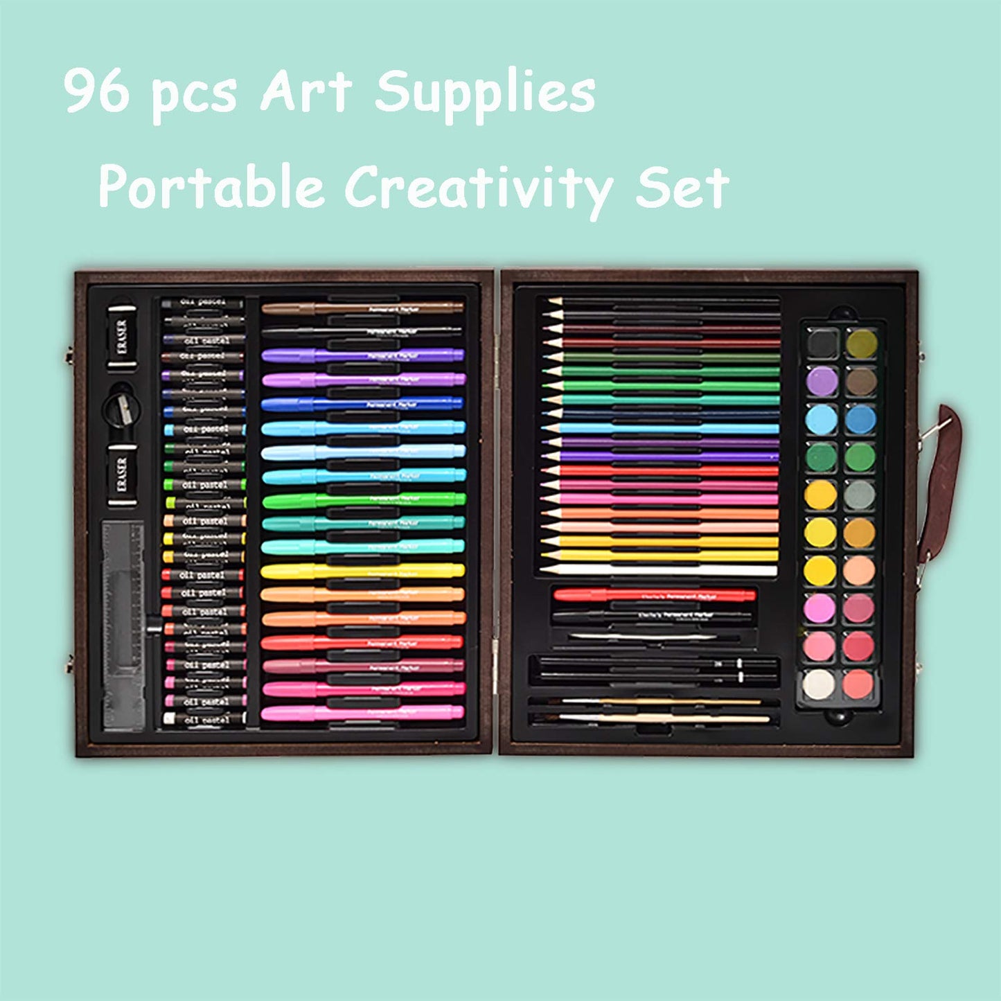 Wood Art Set with 96 Supplies in Portable Wooden Case