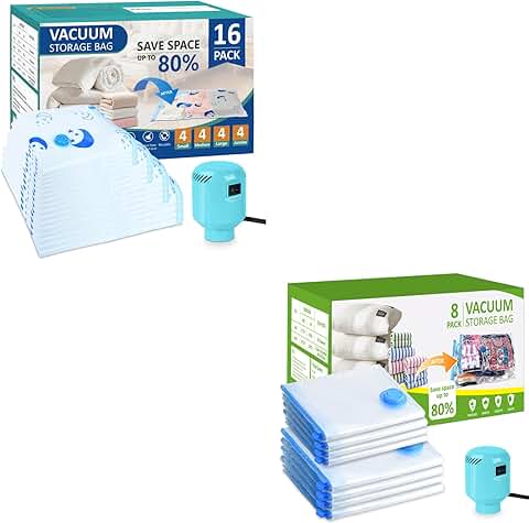 24 Vacuum Storage Bags with Electric Pump for Clothing and Bedding