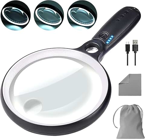 Large LED Magnifying Glass with 3 Light Modes