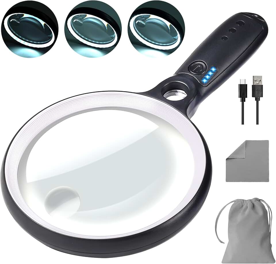 Large LED Magnifying Glass with 3 Light Modes