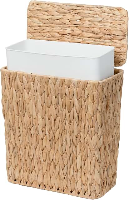 Small Wicker Trash Can with Lid for Bathroom and Bedroom