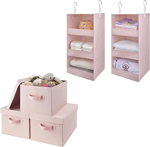Bundle of 2 Closet Organizers and 3 Storage Bins