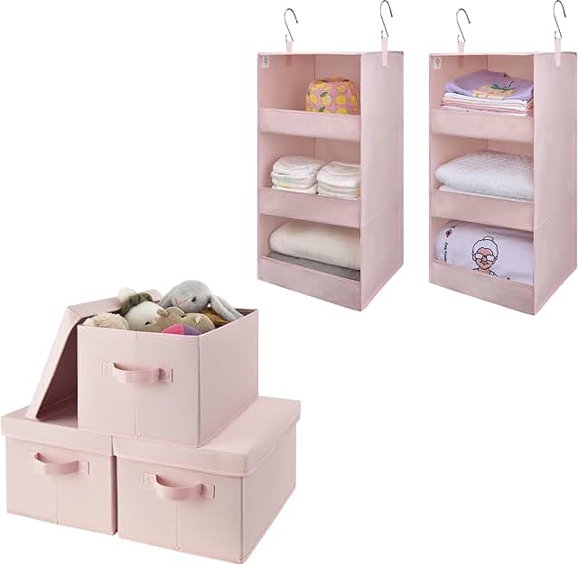 Bundle of 2 Closet Organizers and 3 Storage Bins
