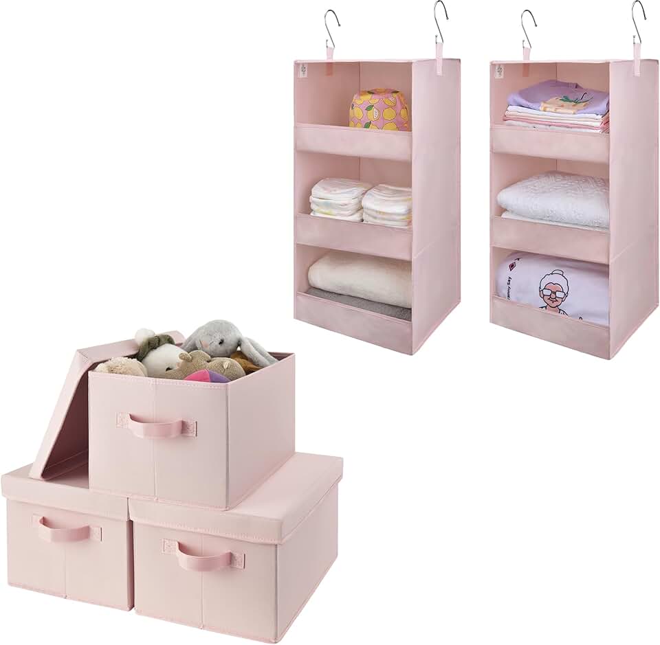 Bundle of 2 Closet Organizers and 3 Storage Bins