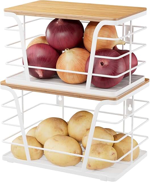Two-Piece Kitchen Storage Baskets with Bamboo Tops