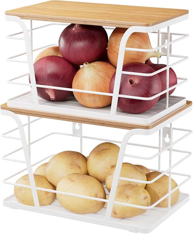 Two-Piece Kitchen Storage Baskets with Bamboo Tops