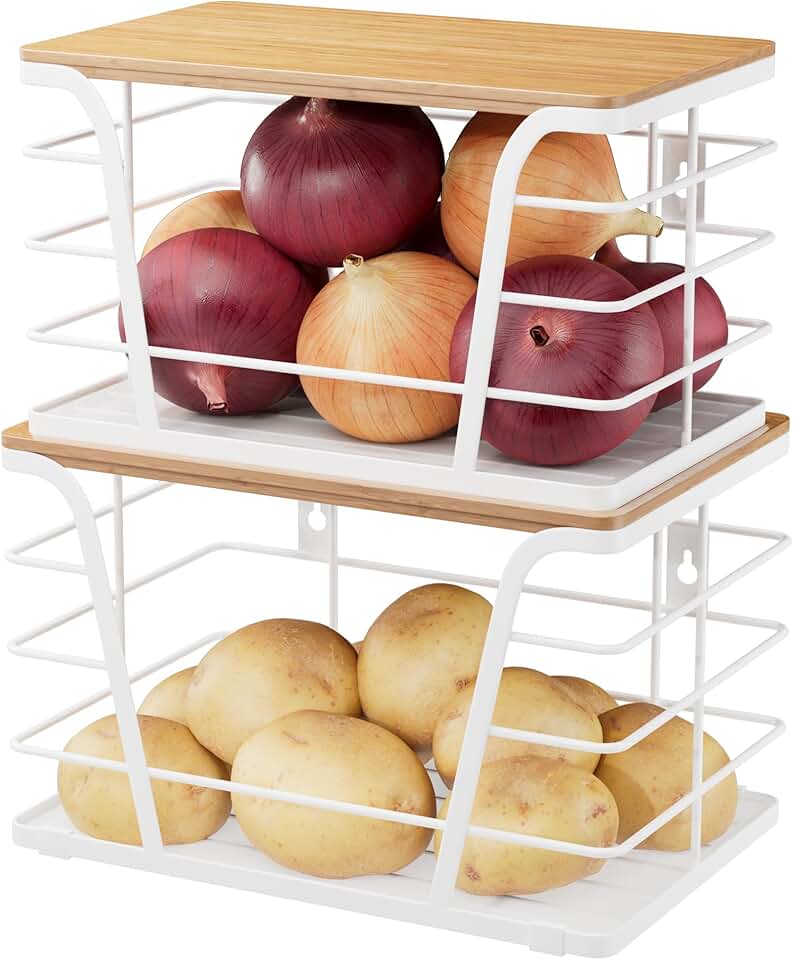 Two-Piece Kitchen Storage Baskets with Bamboo Tops